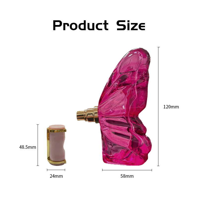 80ml Glass Perfume Bottles Butterfly Shaped Red Pink Marble Cap Empty Elegant