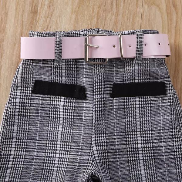 Srping и обмундирование новых детей осени устанавливают Длинн-Sleeved пинком деревянный пояс 3-части шотландки рубашки футболки уха