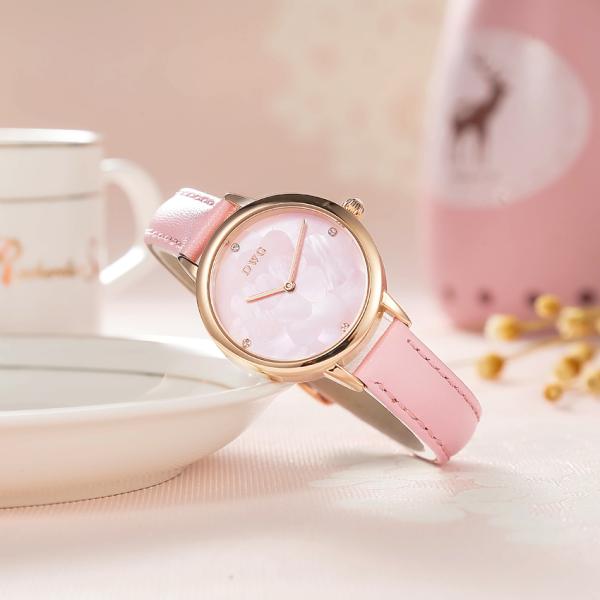 Минеральные стеклянные наручные часы кварца сплава шкалы MOP дозора кварца кожаного ремня объектива