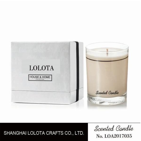 Brown Color Soy Wax Home Scented Candle In Clear Jar With French Linen Fragrance
