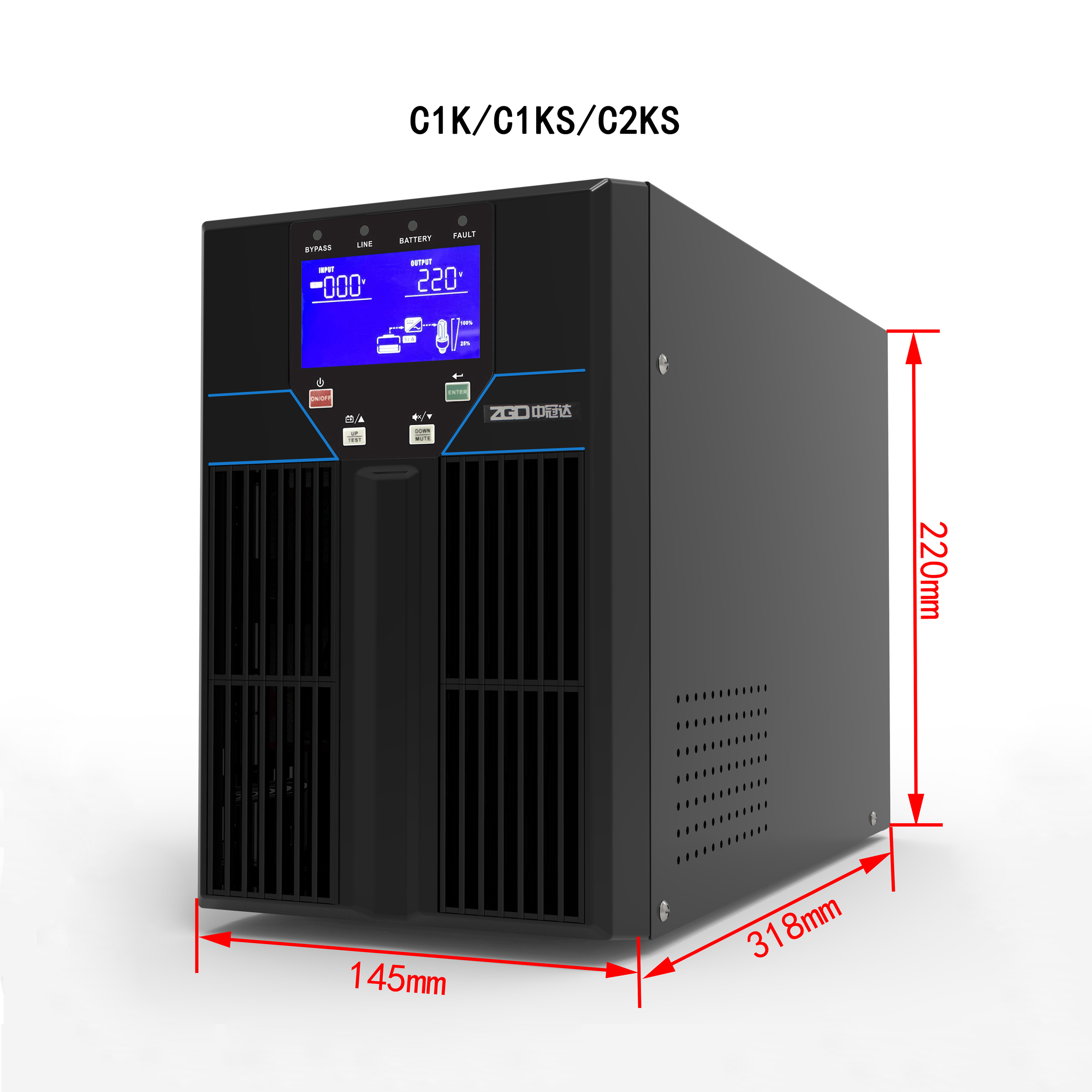Чистый цвет черноты UPS 1KVA волны синуса 800W высокочастотный онлайн