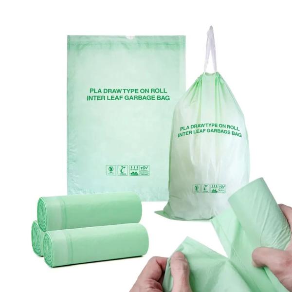 Sacs à ordures à corde à tirer compostables personnalisables avec boîte de distributeur