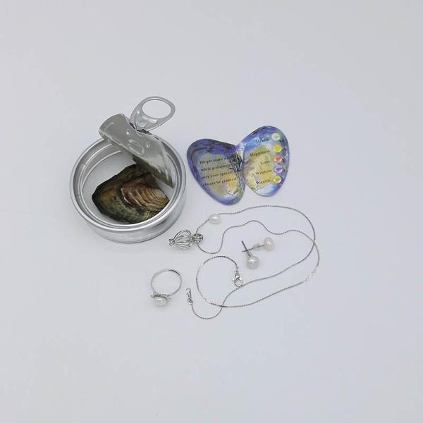 Wish Pearl Gift 3PCS Sets Pearl Jewelry with Earrings,Ring and Cage Pendant & Chain Necklace