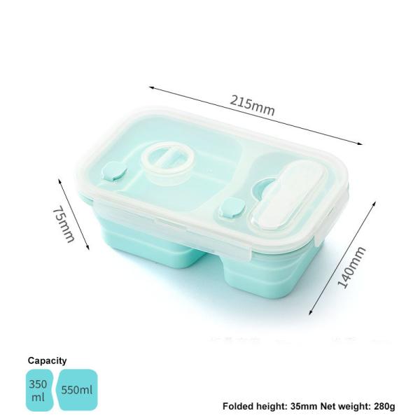 Silicone 3 Sections Bento Lunch Box Collapsible With Spork