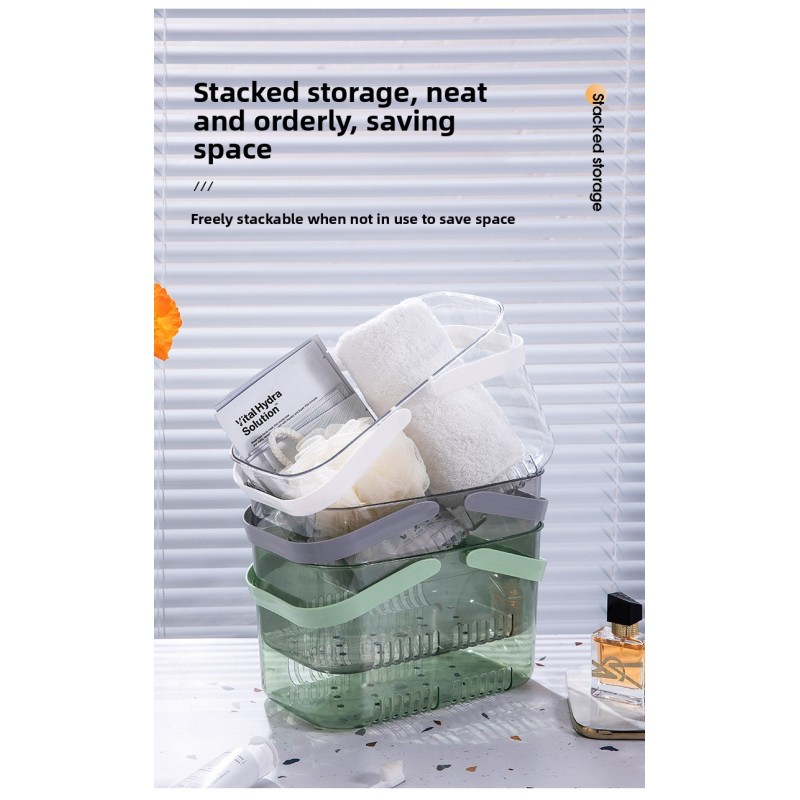 Practical Acrylic Storage Basket with Handle Durable Hollow Bottom Shower Caddy Bathroom Organizer Bin for Toiletries Cosmetics