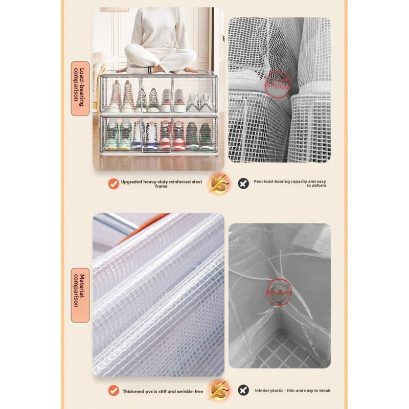 Factory Wholesale Plastic Foldable Transparent Dustproof Shoe Storage Cabinet Portable Shoe Box for Home