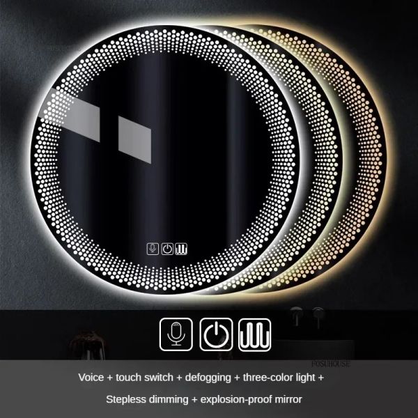 Simple flameproof Led Smart Touch Screen Anti-fog Round Sensor Mirror with Light(WH-MR-101)