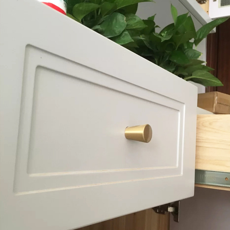 Modern Minimalist Solid Brass Cone Handle Single Hole Cabinet Door Knob for Kitchen & Bedroom Furniture Gold Drawer Brass Gold