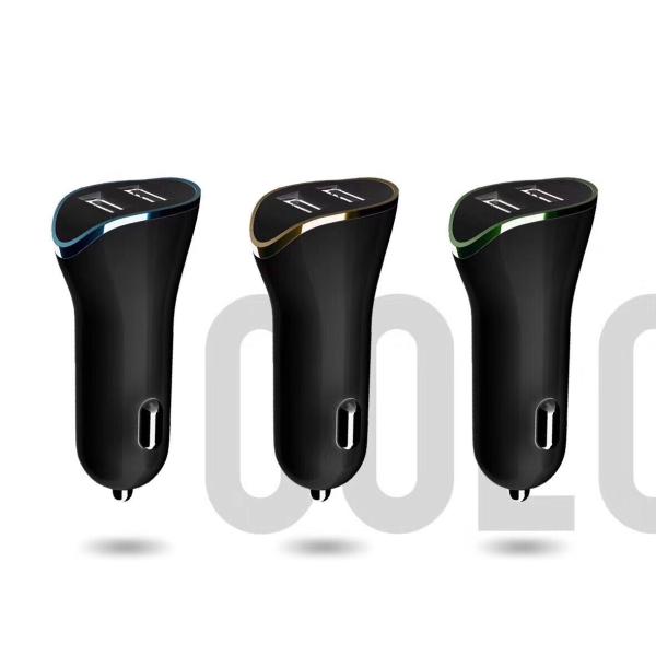 Portable Universal High Power Usb Car Charger 3.1a Fast Dual Usb Ports Black Silver Color