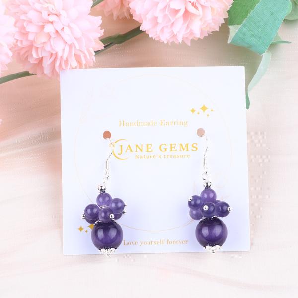 8MM Purple Cat Eye Handmade DIY Bead Dangle Flower Earring Unique Design Earring For Daily Wear
