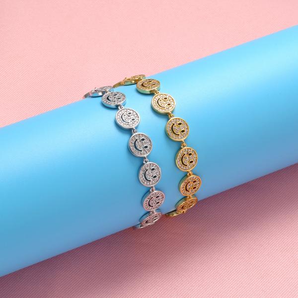 Zircon Smiley Face Gold Necklace