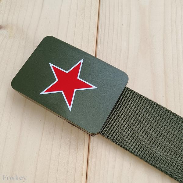 Durable Nylon 2 Inch Webbing Belt Printed Red Five Pointed Star Army Green