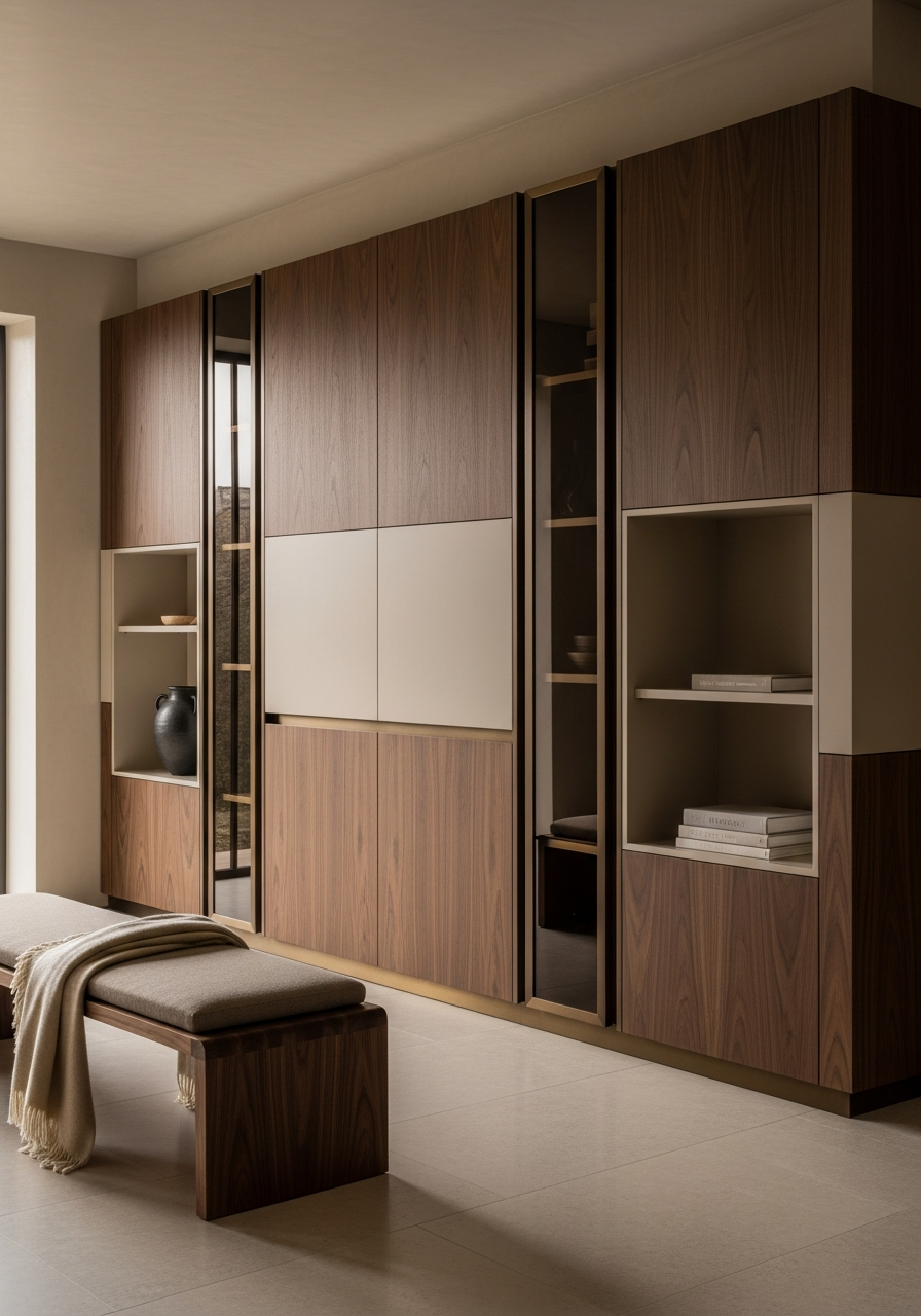 Hotel-Grade Walnut Veneer Wall System in 304 Stainless Steel