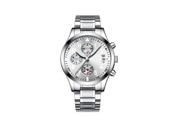Men'S Chronograph Bracelet Watch ,  Silver Chronograph Watch  Stainless Steel Case