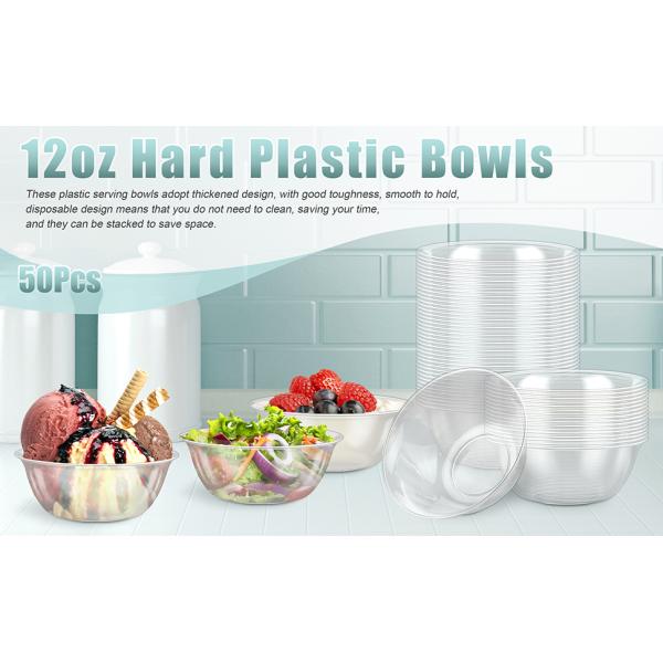 12oz 9oz 6oz Hard Plastic Bowls, Clear Salad Bowl Disposable Soup Ice Cream Candy Serving Bowls Wedding Birthday