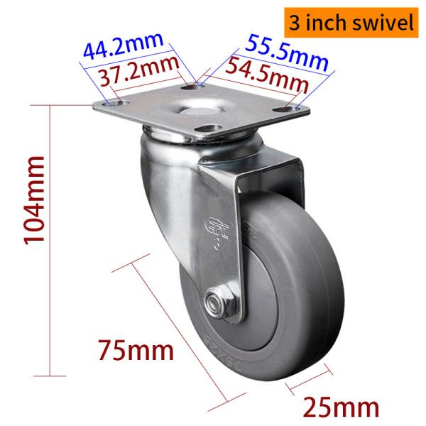 3 Inch Replacement Caster Wheels , 100mm Castors With Brakes 3713P-57