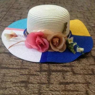 Hand Printing Summer Floppy Straw Beach Hat Flower Decoratiaon Available 50cm - 62cm