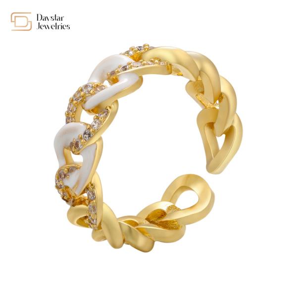 Cuban Link Chain Enamel Diamond Rings 18K Gold Plated Jewelry