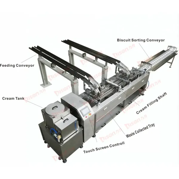 Single Flavor Sandwich Biscuit Machine Two Lane Filled Cookies Machine With Conveyor