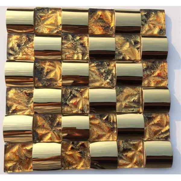 Golden 3D Arched Metallic Mosaic Tiles Trim Stainless Steel Laminate Backsplash