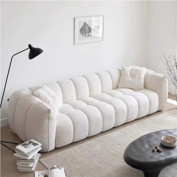 Modern Luxurious Velvet Fabric Sofa Set White Compressed Living Room Sofas with Sponge Filling for Home or Mall Furniture