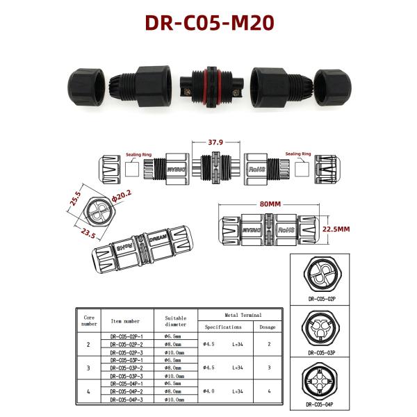 M20 Wire Connector водонепроницаемый 4pin Wire Connector Type 3pin