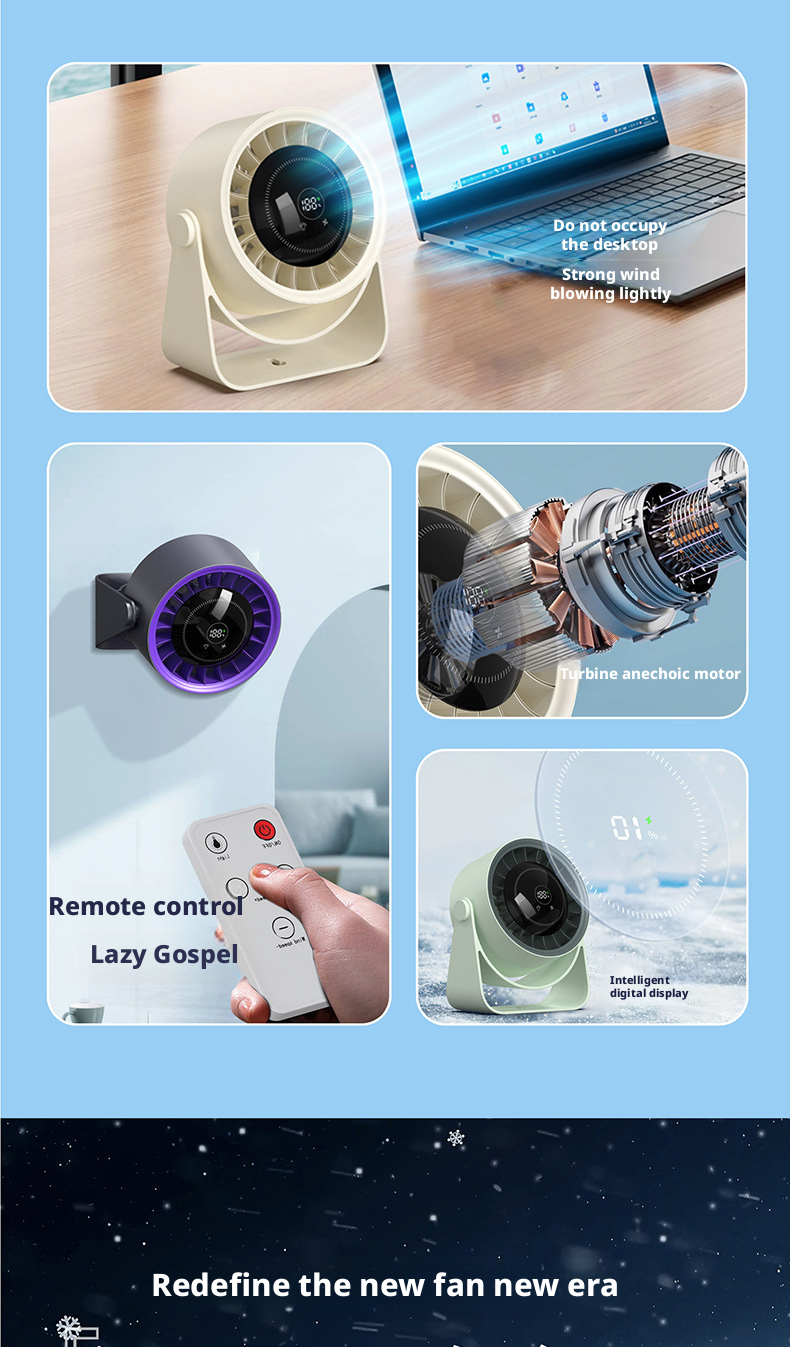 4000mAh Portable Table Fan With Brushless Motor 100 Speed Digital Display Desktop Fan