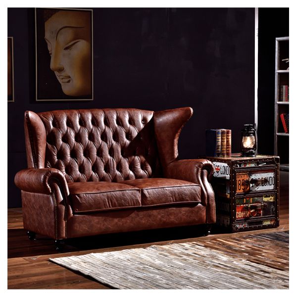 Nidea #8939 Customized Retro Traditional Living Room Genuine Leather Chesterfield Corner Sofa Set with Sponge Filling for Hotel & Villa Use