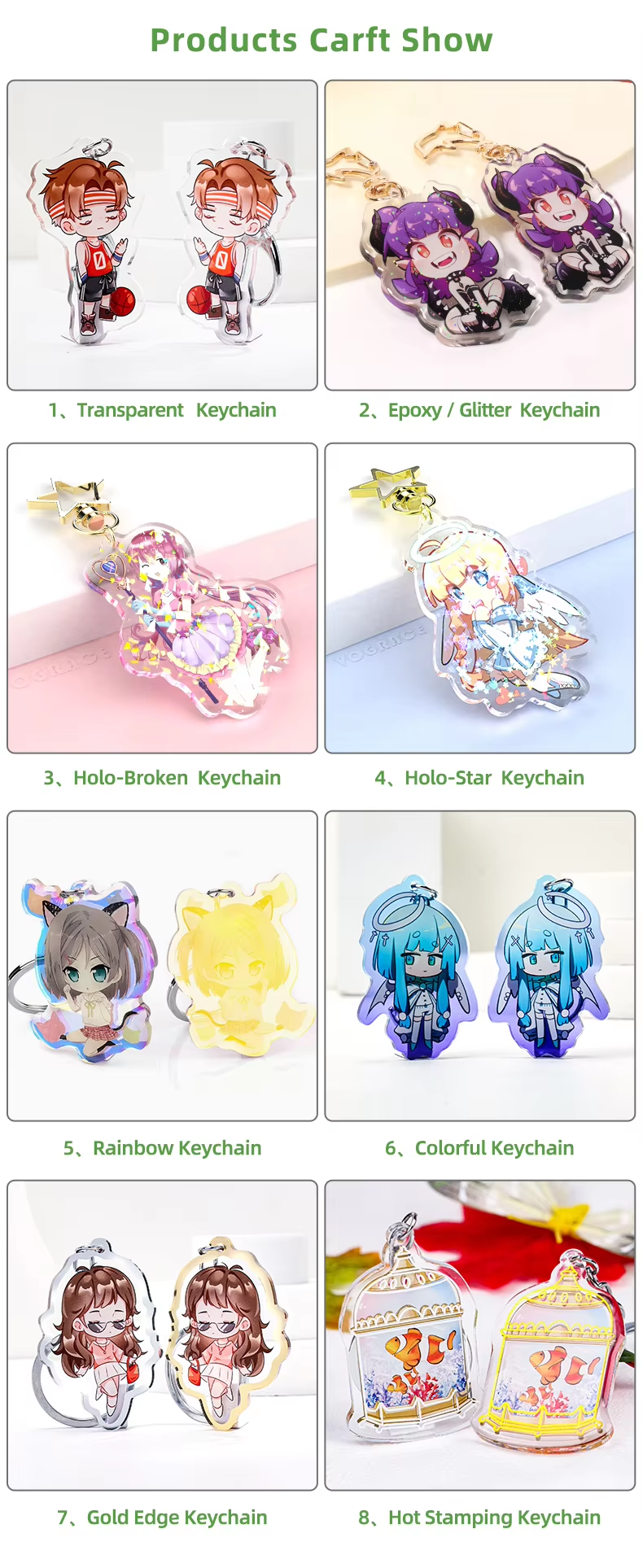 Custom Anime PVC & Acrylic Keychain – UV Printed 3D Foreground with Translucent Star Hologram Effect