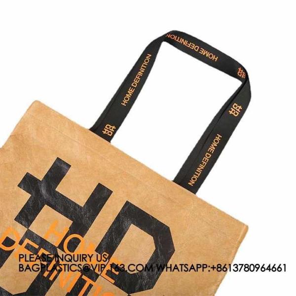 Untearable Washable Promotional Recycled Custom Logo Printed Waterproof Washable Coated Tyvek Kraft Paper Tote Bag
