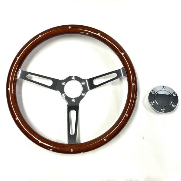 Riveted Mahogany Wood Steering Wheel 15 Inch For Automotive Restoration