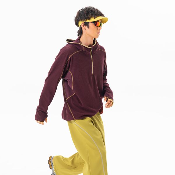 Custom OEM ODM Half Zip Hooded Thermal Pullover, Constant Temperature Warm Grid Outdoor Fleece Top, Custom Logo & Fabric Supported