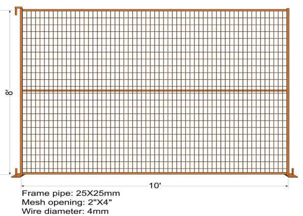 RAL 2009 powder coated construction temporary fencing 6’/1830mm*10’/3048mm Tubing 40mm*1.5mm  weld mesh 2x4*8gauge Dia