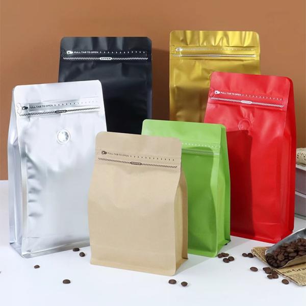 100g 250g 500g Flat Bottom Coffee Bags With Valve And Zipper For Coffee Bean/Tea Packaging