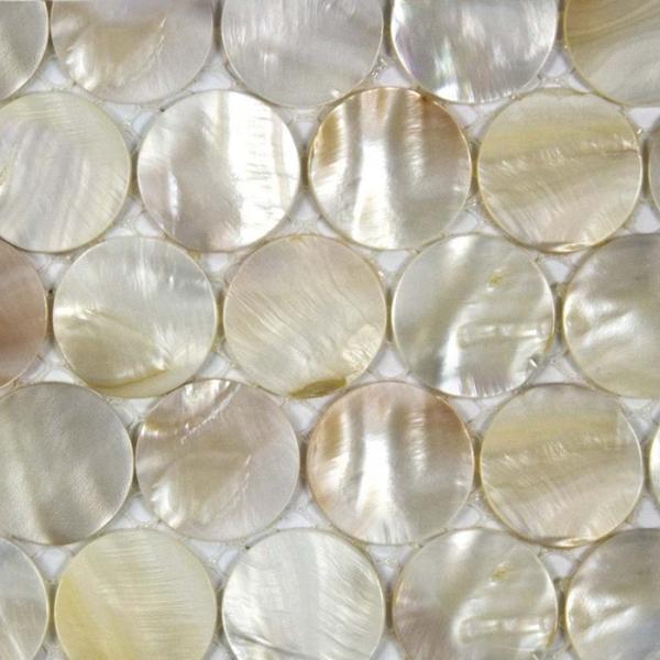 Round Mother Of Pearl Bathroom Tiles Fresh Water Seashell Decor 2mm Thickness