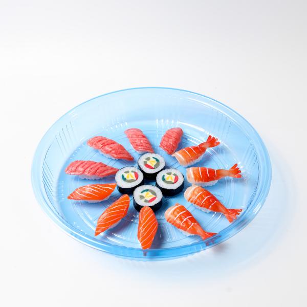 Caja de embalaje para llevar de plástico para buena comida Contenedor de alimentos cuadrado de plástico azul caja desechable de sushi