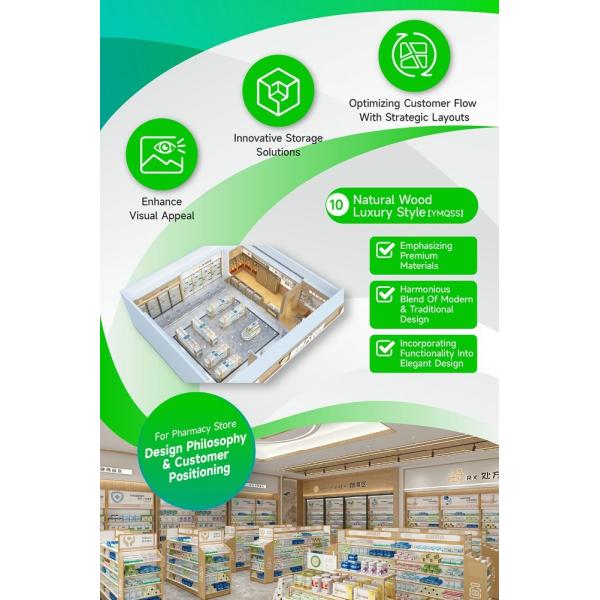 10-YMQSS Farmacia Tienda modelo con estilo de lujo de madera natural