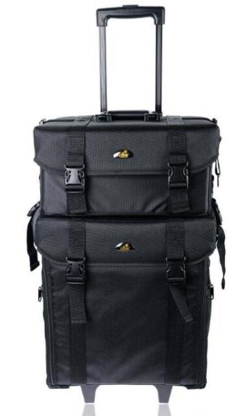 Stackable Adjustable Makeup Soft Trolley Case , Makeup Beauty Trolley Black Color