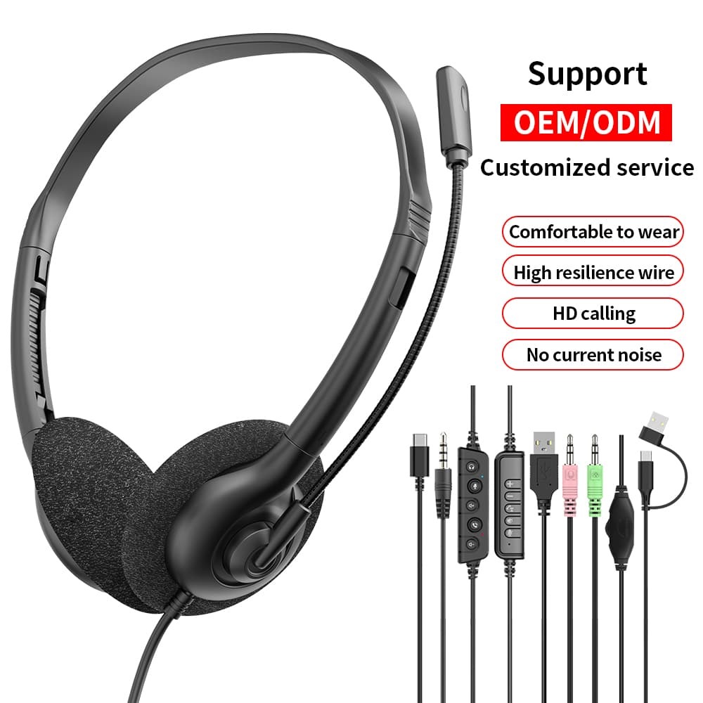 JTY-0123 Colorful Wired Head Mounted Telephone Headphones with Foldable Microphone Lightweight Online Learning Office Headphones Support Logo Color Plug OEM/ODM Private Model Customization