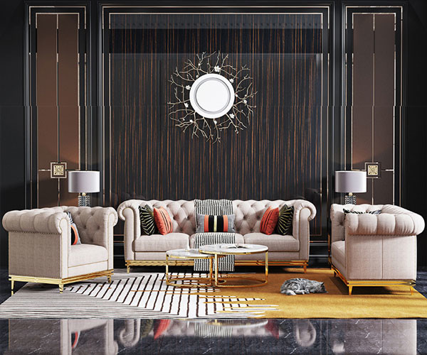 Кресла угла софы комнаты прожития сини военно-морского флота 84 дюймов гостиная секционного модульная