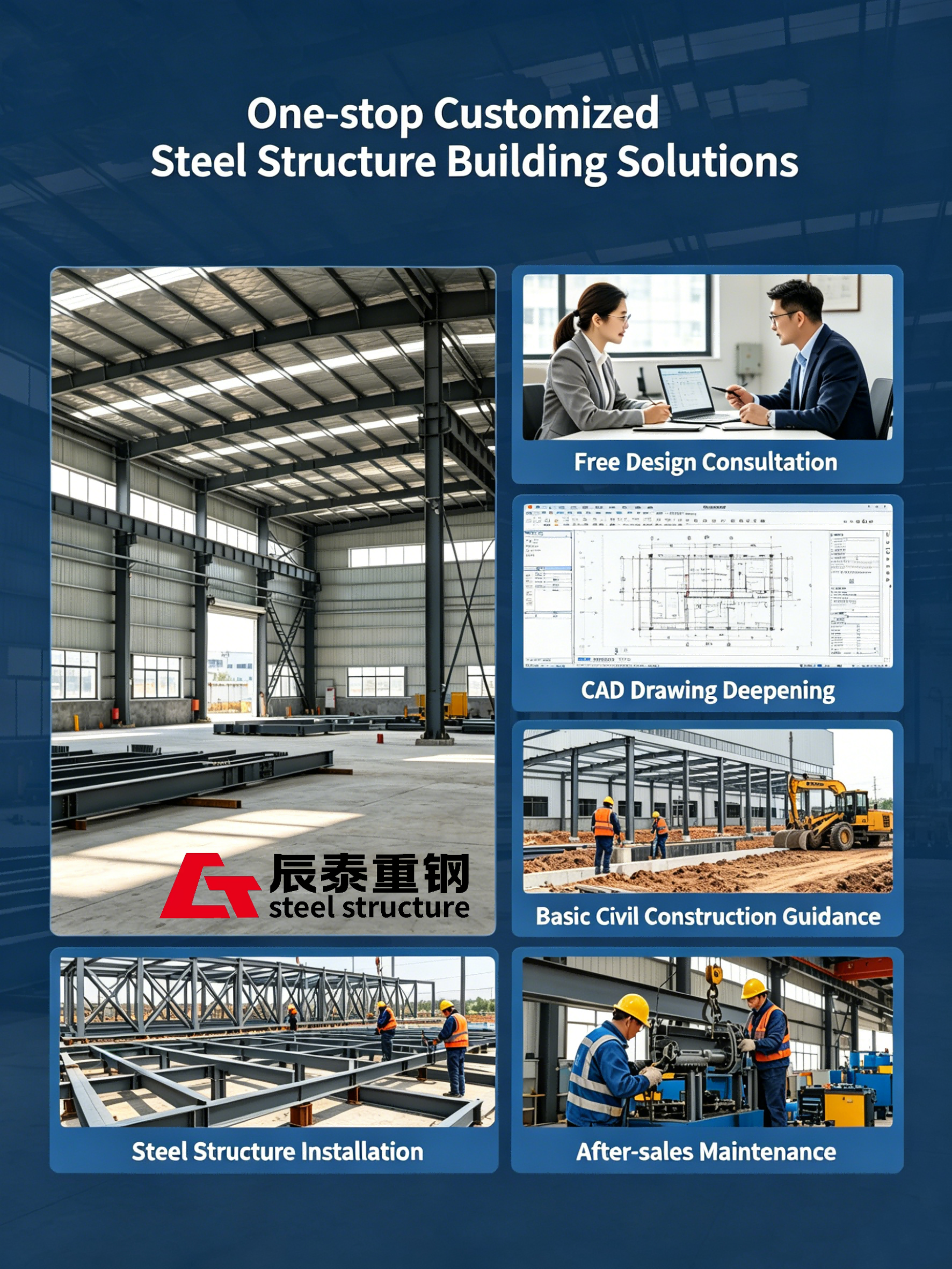 ISO9001 Certified High-strength Steel Frame Building with Fast Assembly for Multi-storey Construction