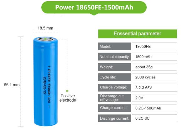 Deep Cycle LiFePO4 Batteries 18650FE 3.2v 1500mAh Cylindrical Lithium Iron Phosphate Battery