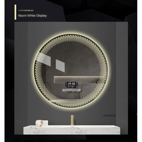 Simple flameproof Led Smart Touch Screen Anti-fog Round Sensor Mirror with Light(WH-MR-101)