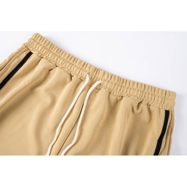 Men's 260g Polyester French Terry Track Pants with Full Side Button Placket and Contrast Black Stripe