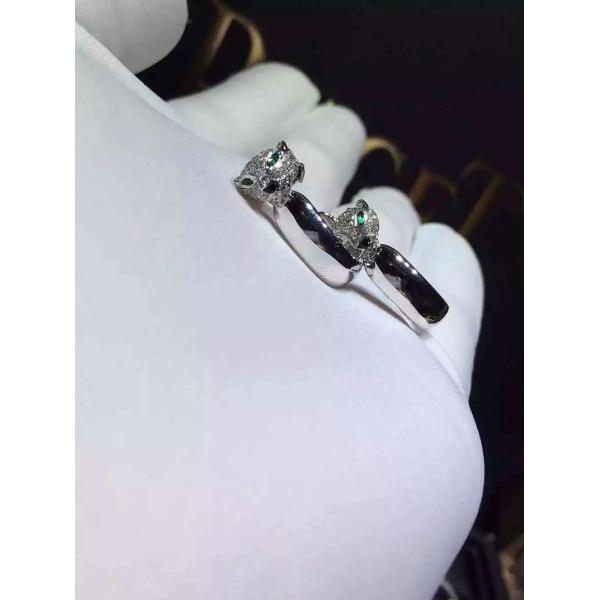 Emeralds Diamond Earrings , 18K White Gold Diamond Earrings With Panther Shape