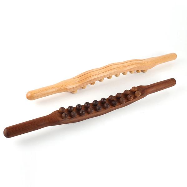 Double Row 20 Beads Gua Sha Wood Stick Tools for Body Massage and Lymphatic Drainage