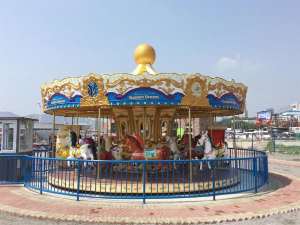 5.5KW All Ages Amusement Park Equipment Fiberglass Stainless Steel Carousel Rides