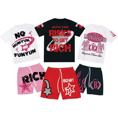Casual Daily Life 2 Piece Set Mens Vintage lavado com ácido Lavar Short Sweat Shorts e T-shirts