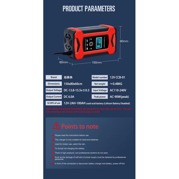 Battery Tester LCD Color Display for Motorcycles Cars SUVs Trucks-Dry Lead-Acid AGM GEL SLA