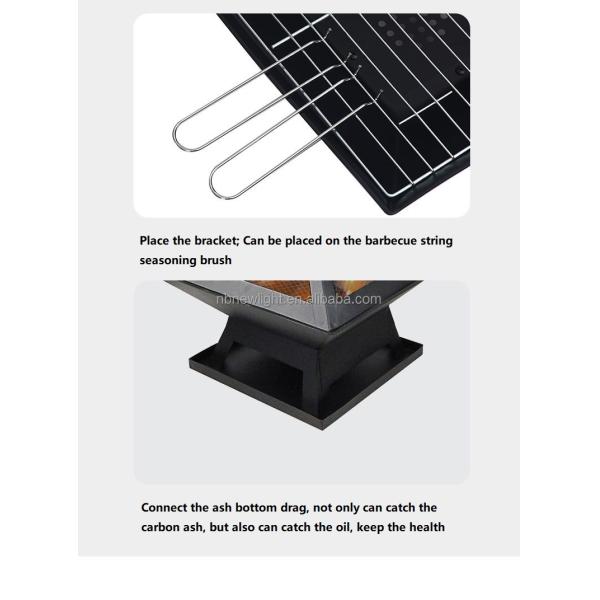 2 in 1 Outdoor Garden Charcoal Fire Pit Brazier with Square Barbecue 46.5*46.5*347cm